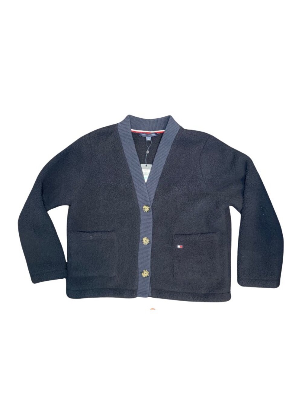 Tommy Hilfiger Navy Blue Sherpa Teddy Fleece Cardigan Size L - Picture 6 of 8